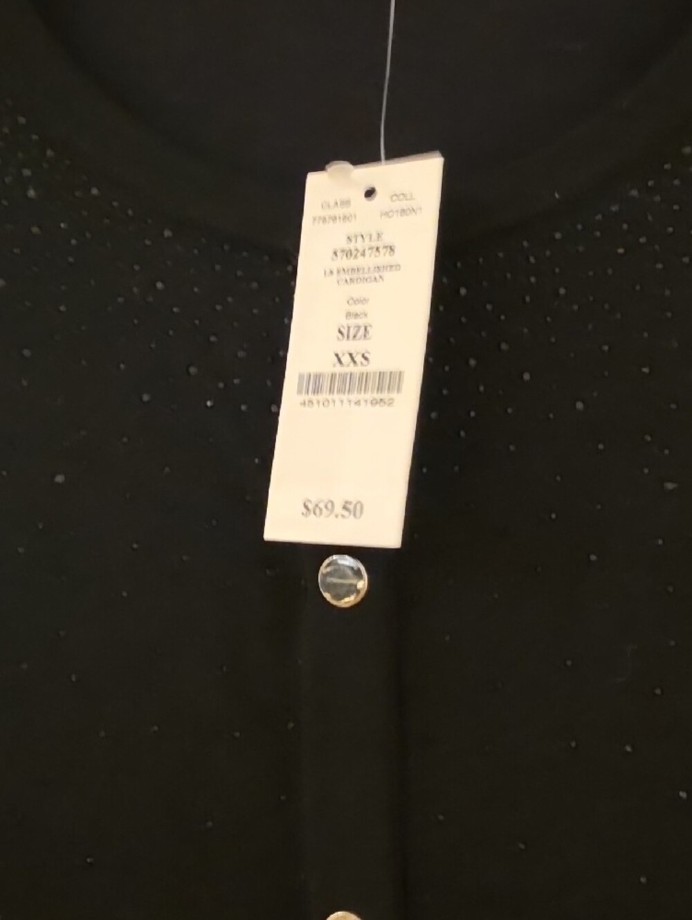 White House Black Market Black Snap Front Sparkle Embelished Cardigan - Picture 3 of 4